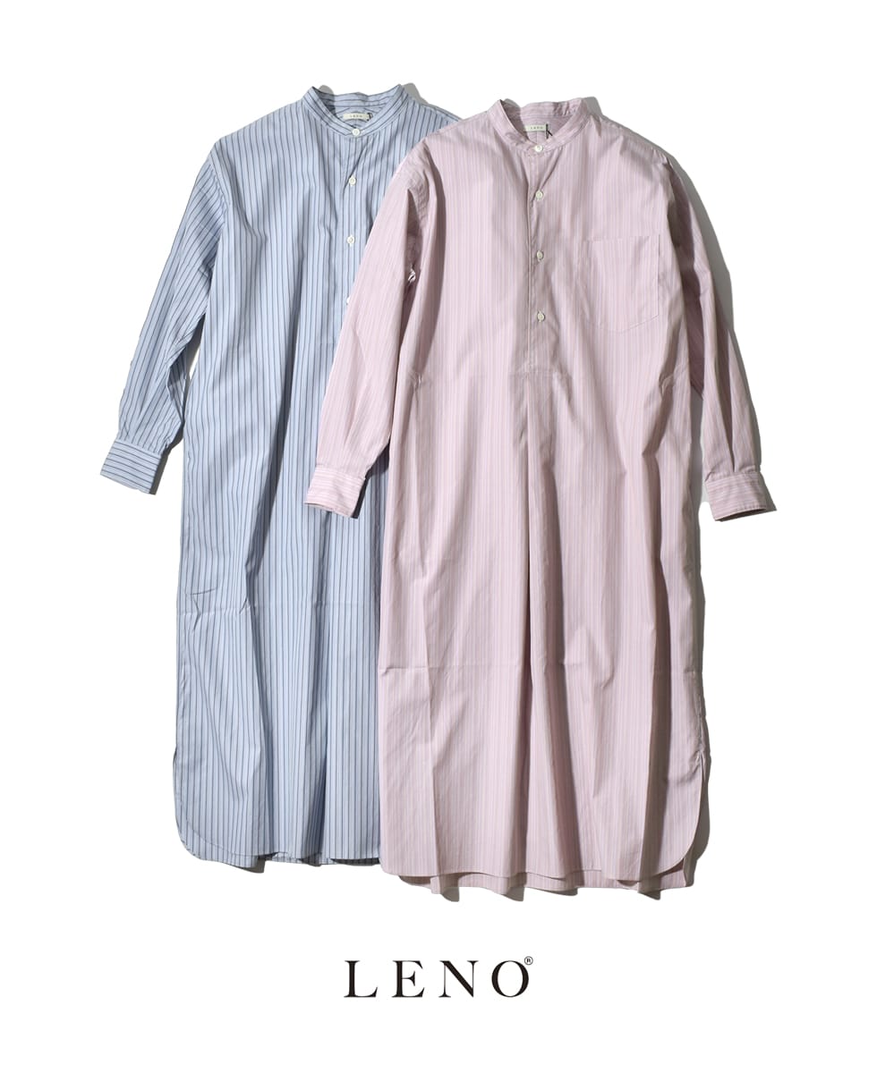 LENO リノ BAND COLLAR PULLOVER DRESS 【STRIPE】 バンドカラー