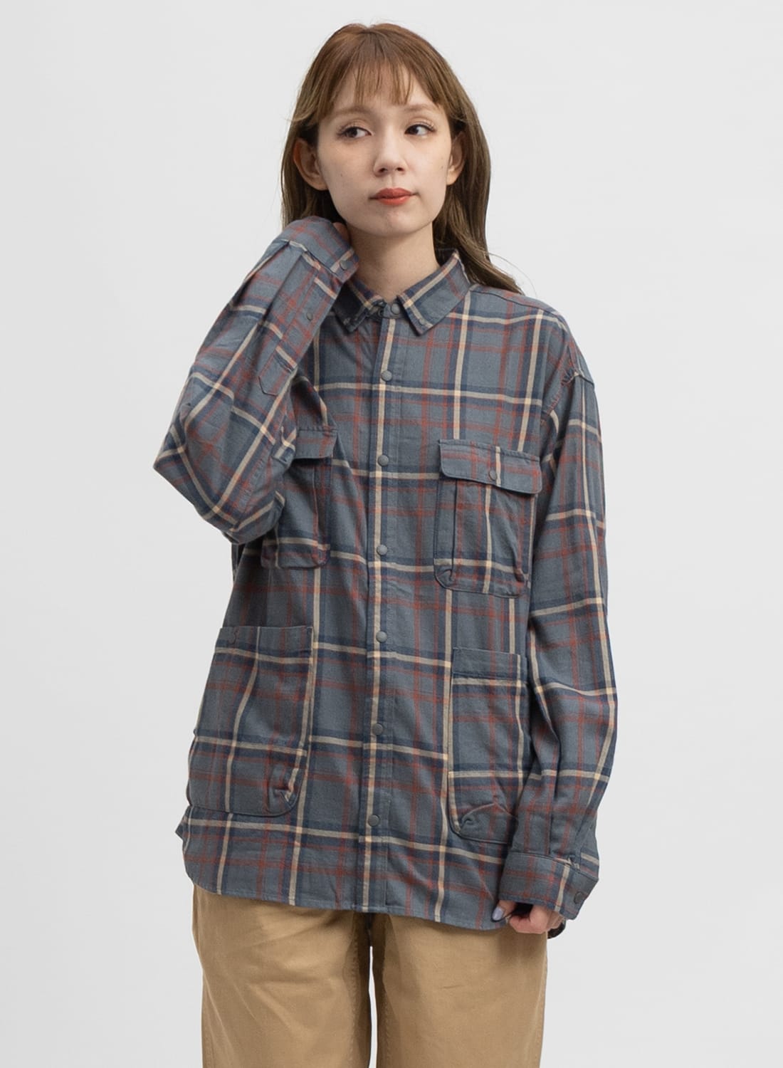 今期 christiandada チェック ネルシャツ Aライン NANGA(ナンガ)FADE PLAID CAMP SHIRT(フェード プレイド