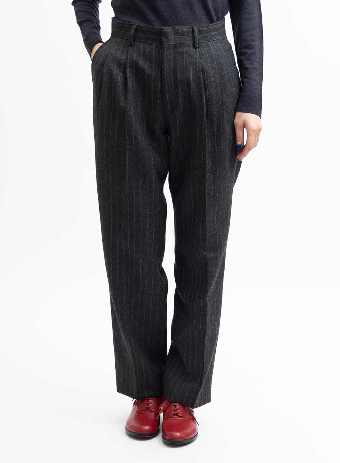 DENIMDUNGAREE ストライプ パンツ 140cm ネイビー THREE FIFTY STANDARD スラックス パンツ THREE FIFTY