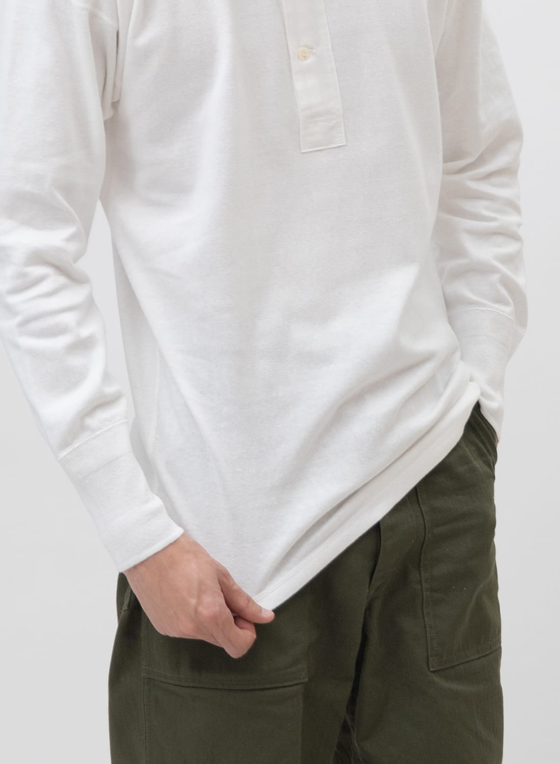 アットラスト BUTCHER PRODUCTS 長袖ヘンリーネックシャツ 44 STANDARD” 14/- COZUN ヘビーウェイト ヘンリーネック ロングT