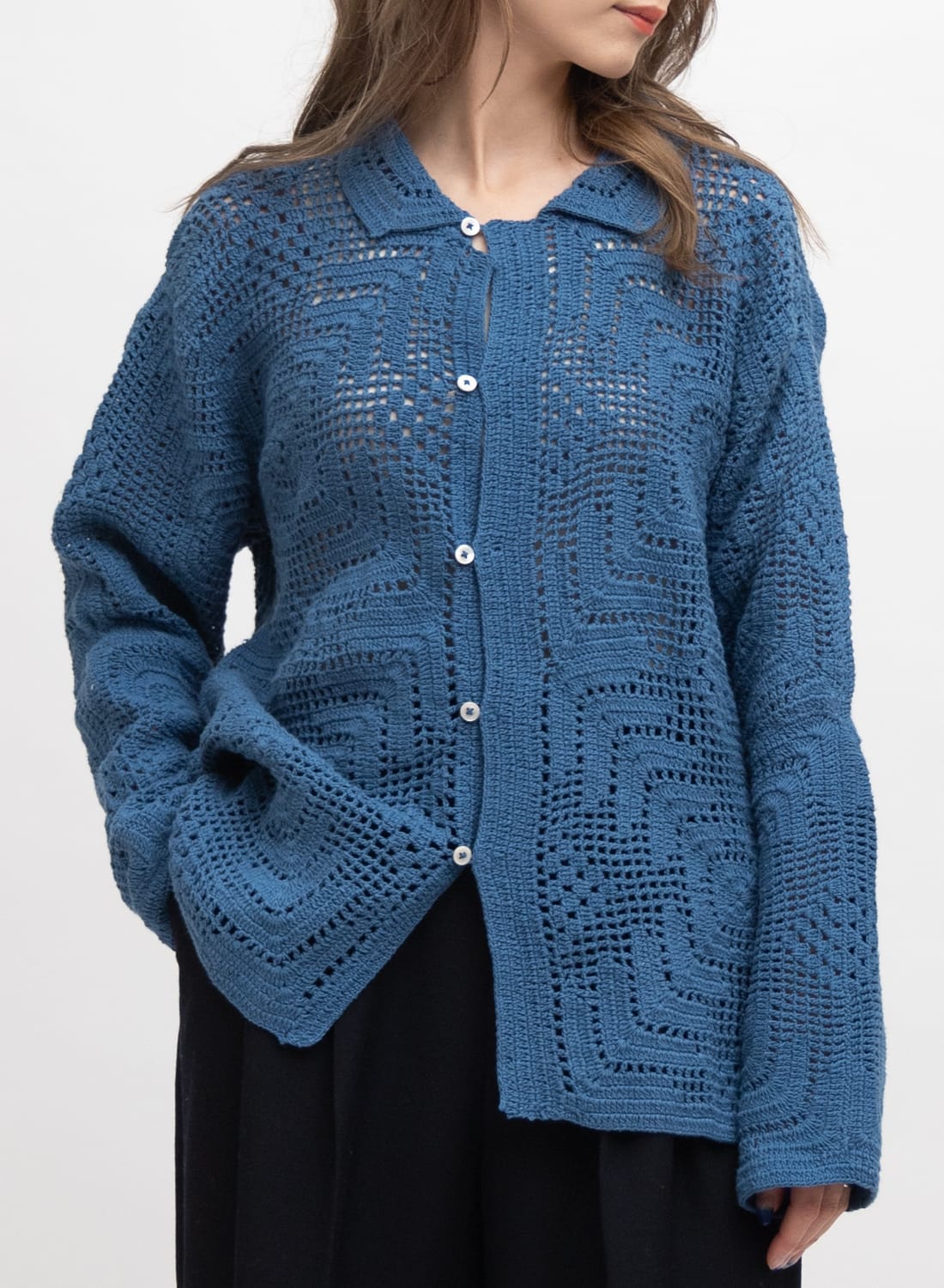 BODE Overdye Crochet Shirt レースシャツ 24SS Bode Overdyed Crochet Shirt Petrol – Neighbour