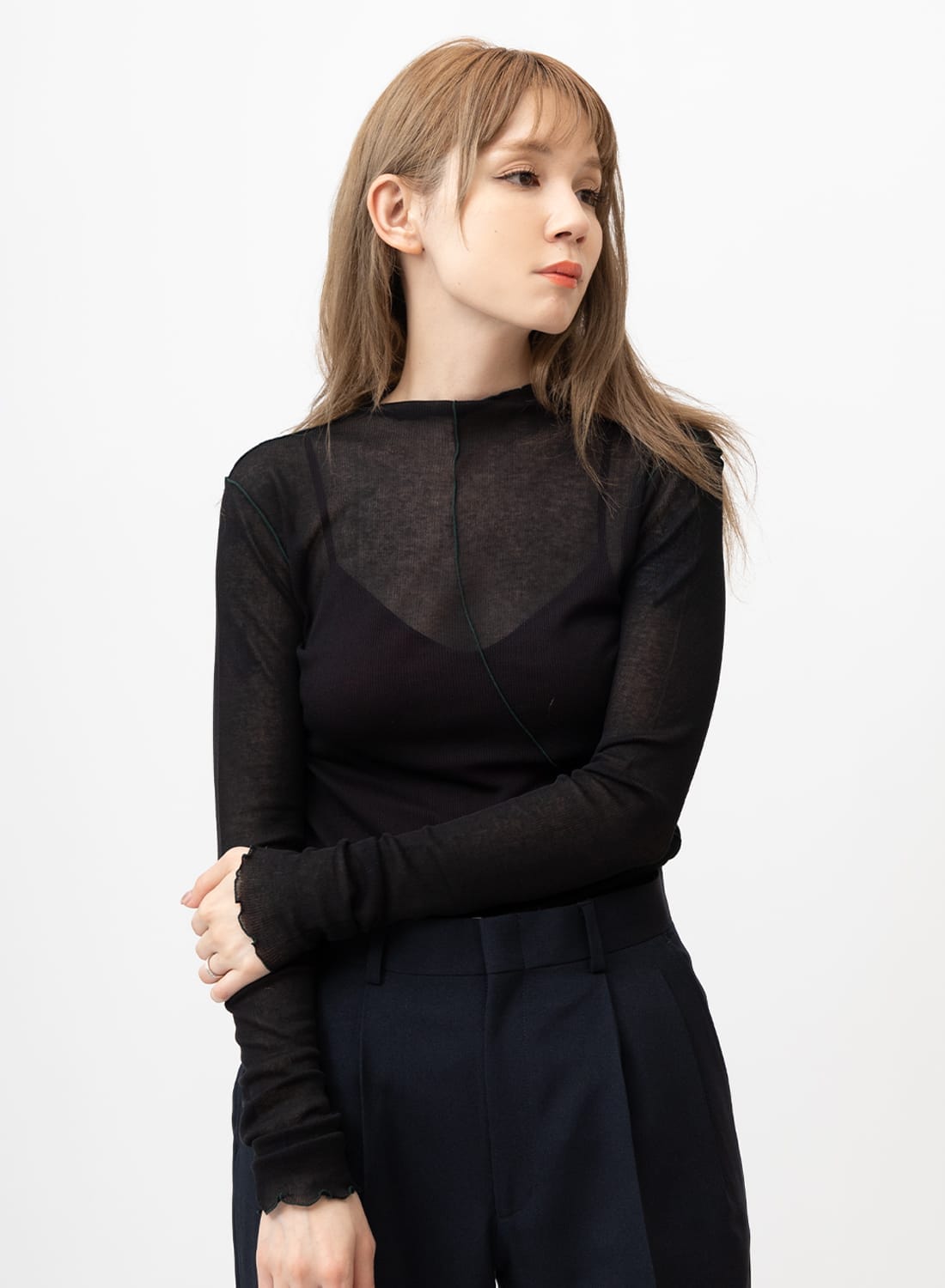 HAKUJI(ハクジ)/SHEER RIB BN PO(シアー リブ ボトルネック プル