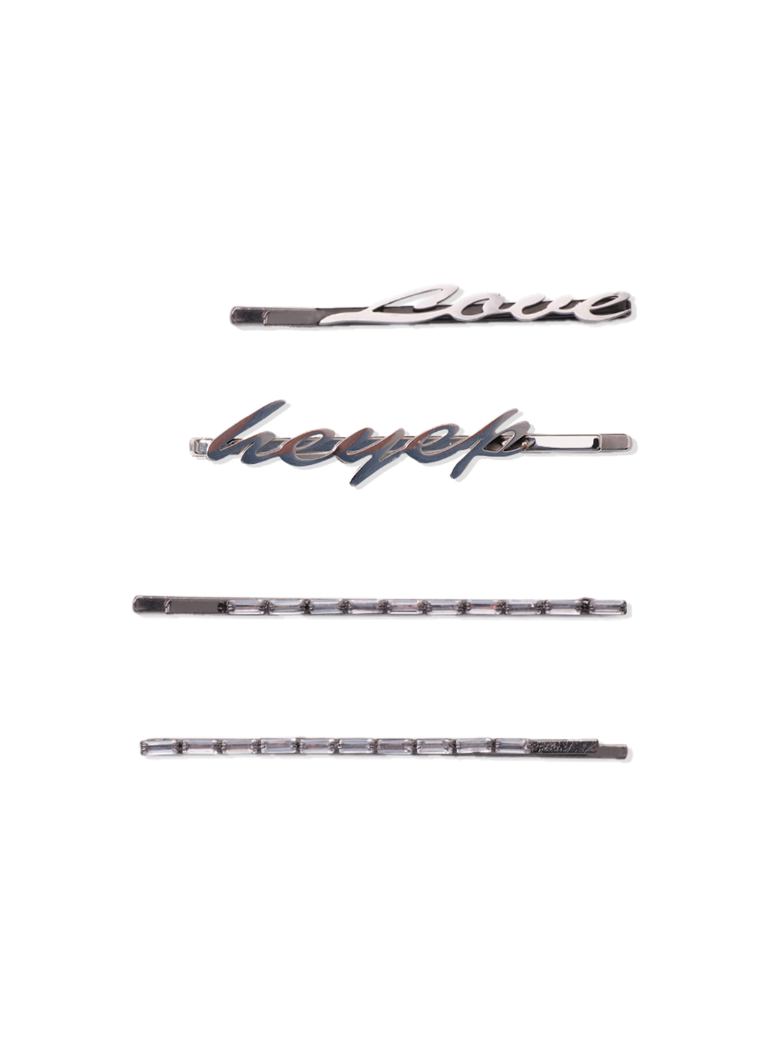heyep(ヘイップ) Logo＆Rhinestone Hair Pins 4 Piece Set(ロゴ