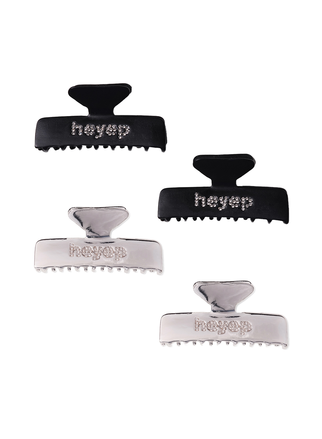 heyep(ヘイップ) Logo Rhinestone Square Hair Clip-2Piece Set