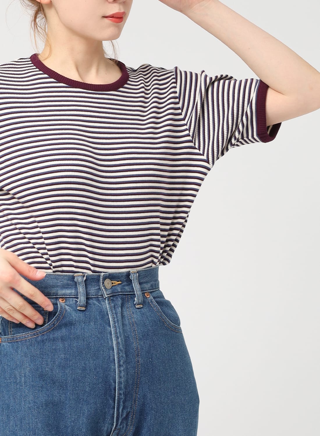 Healthknit(ヘルスニット)/CREWNECK S/S BORDER TEE(クルー