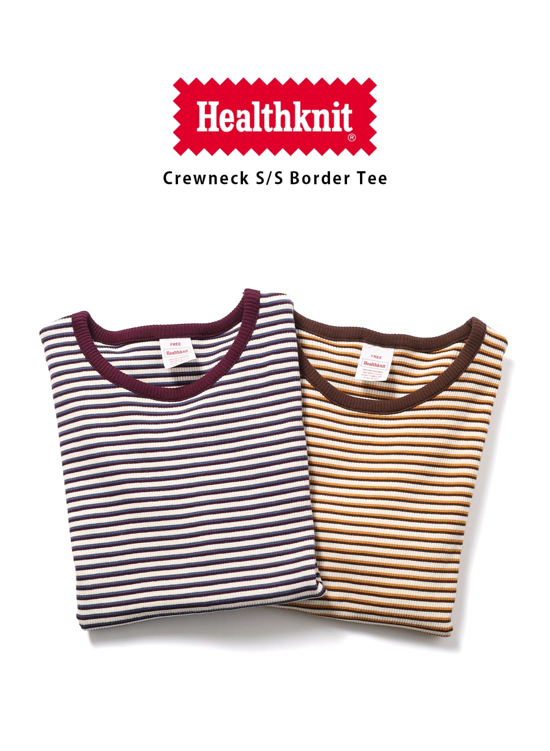 Tシャツ・カットソー Other Knit Border Short Sleeve T Shirt (3color) Healthknit short sleeve crew neck Narrow Border T-shirt