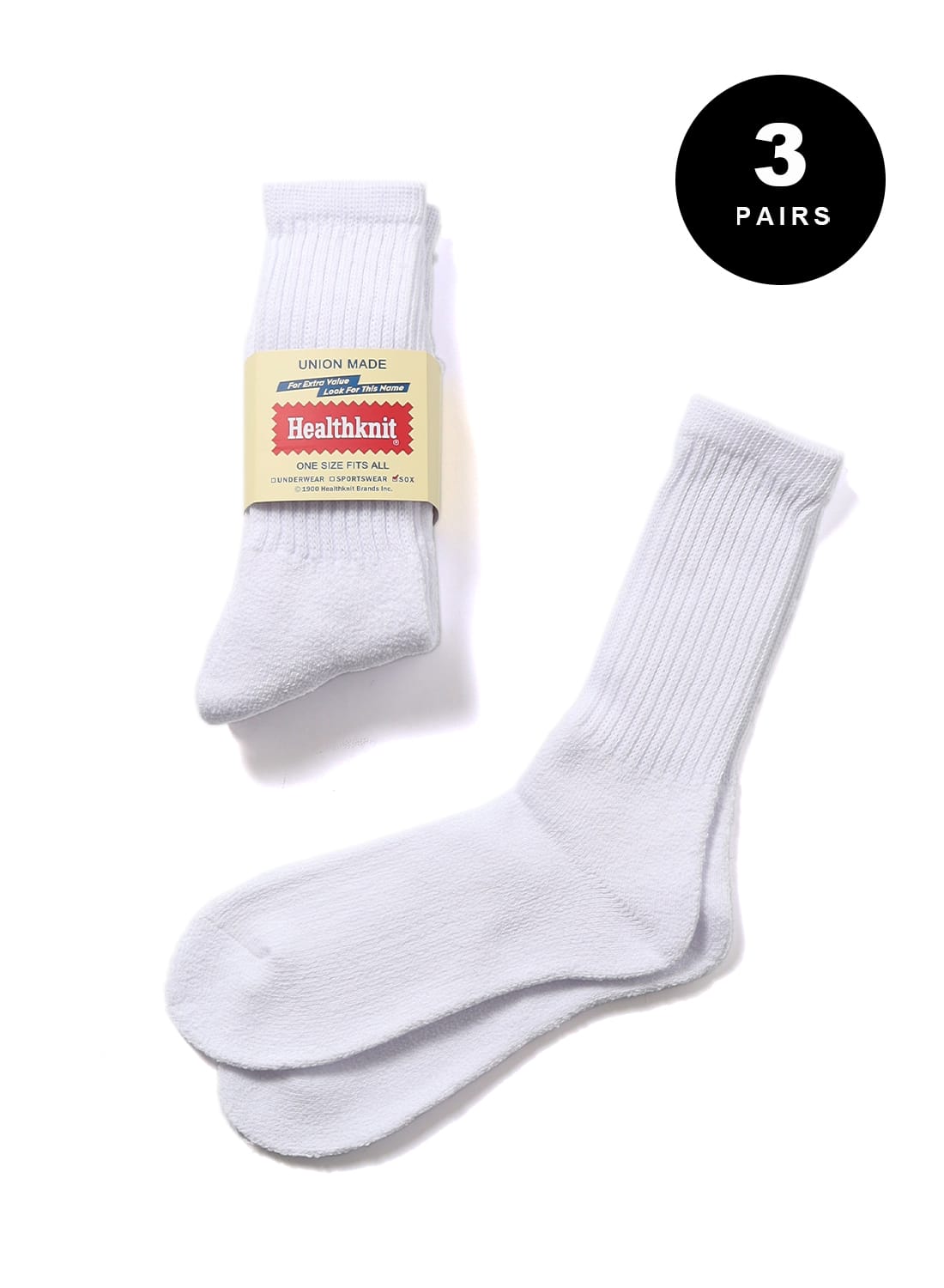 Healthknit（ヘルスニット）シンカーWHITE無地 3Pソックス 白