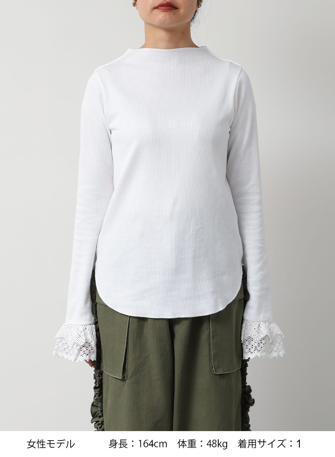 RHODOLIRION(ロドリリオン)/Ribbed Lace Cuff Pullover Tee