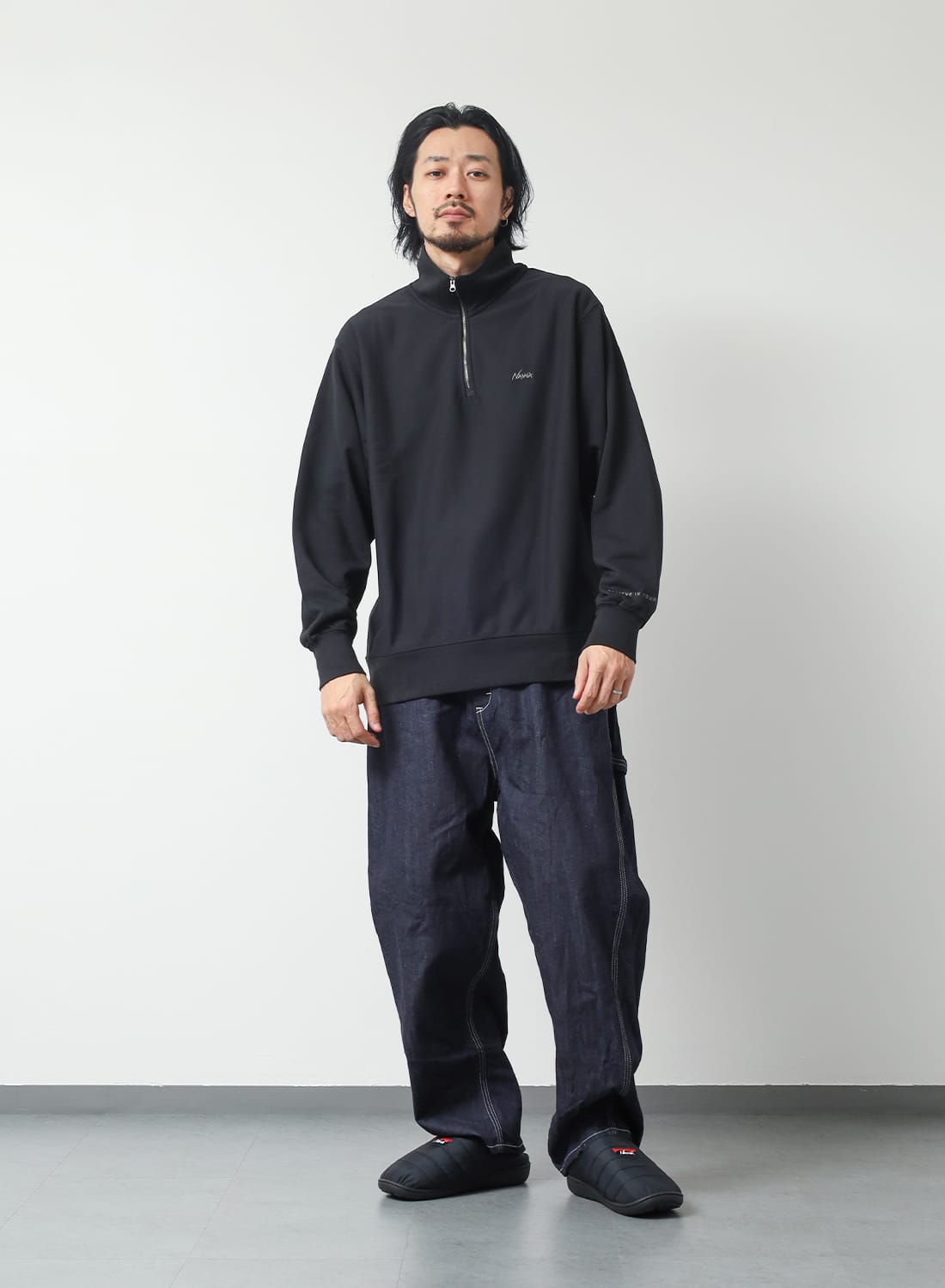 DRIES VAN NOTEN ブラック ハーフジップ スウェット ポイントアップ】DRY MIX TERRY HALF ZIP SWEAT|ドライミックス テリー