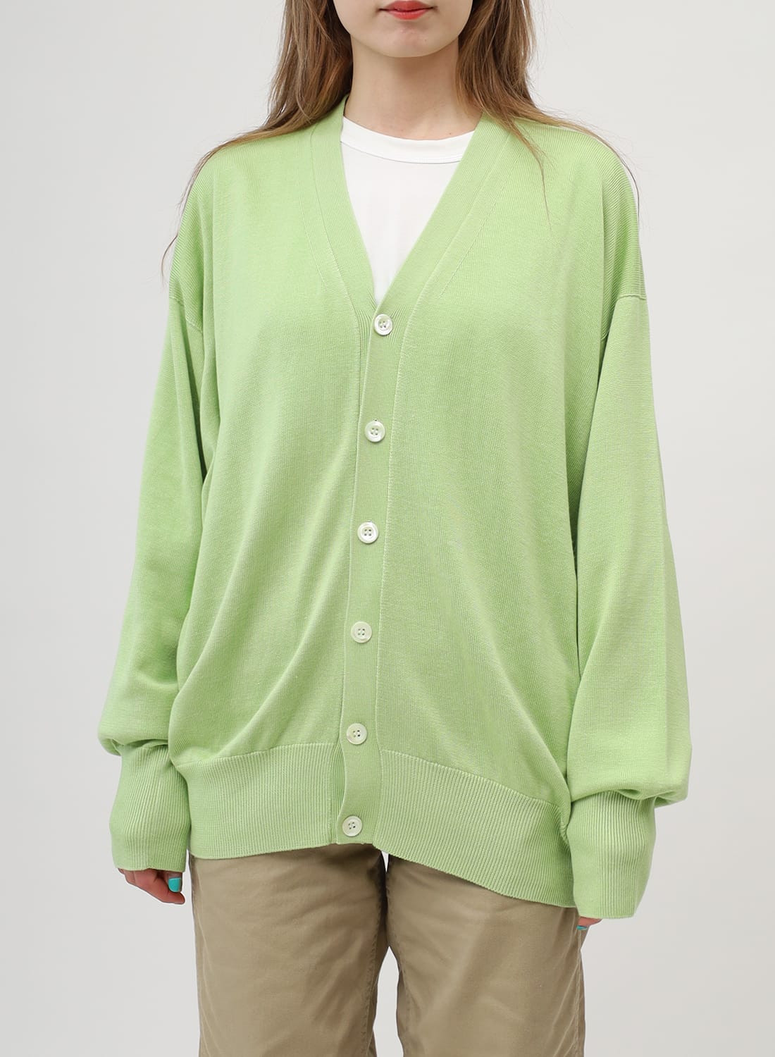 SILK PLAIN STICH V NECK CARDIGAN|シルク プレイン ステッチ Vネック