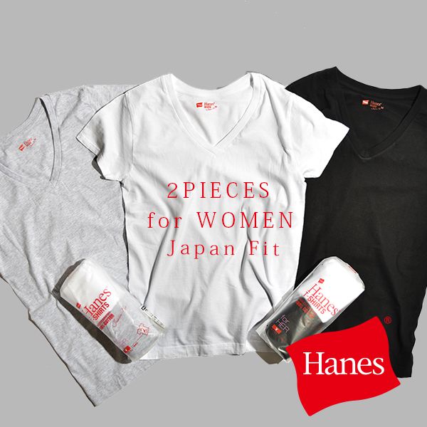 Hanes ヘインズ Tシャツ レディース Vネック カットソー 2P 2パック JAPAN FIT ジャパンフィット 白T